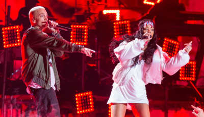 Eminem rapped his support of Chris Brown’s assault of Rihanna