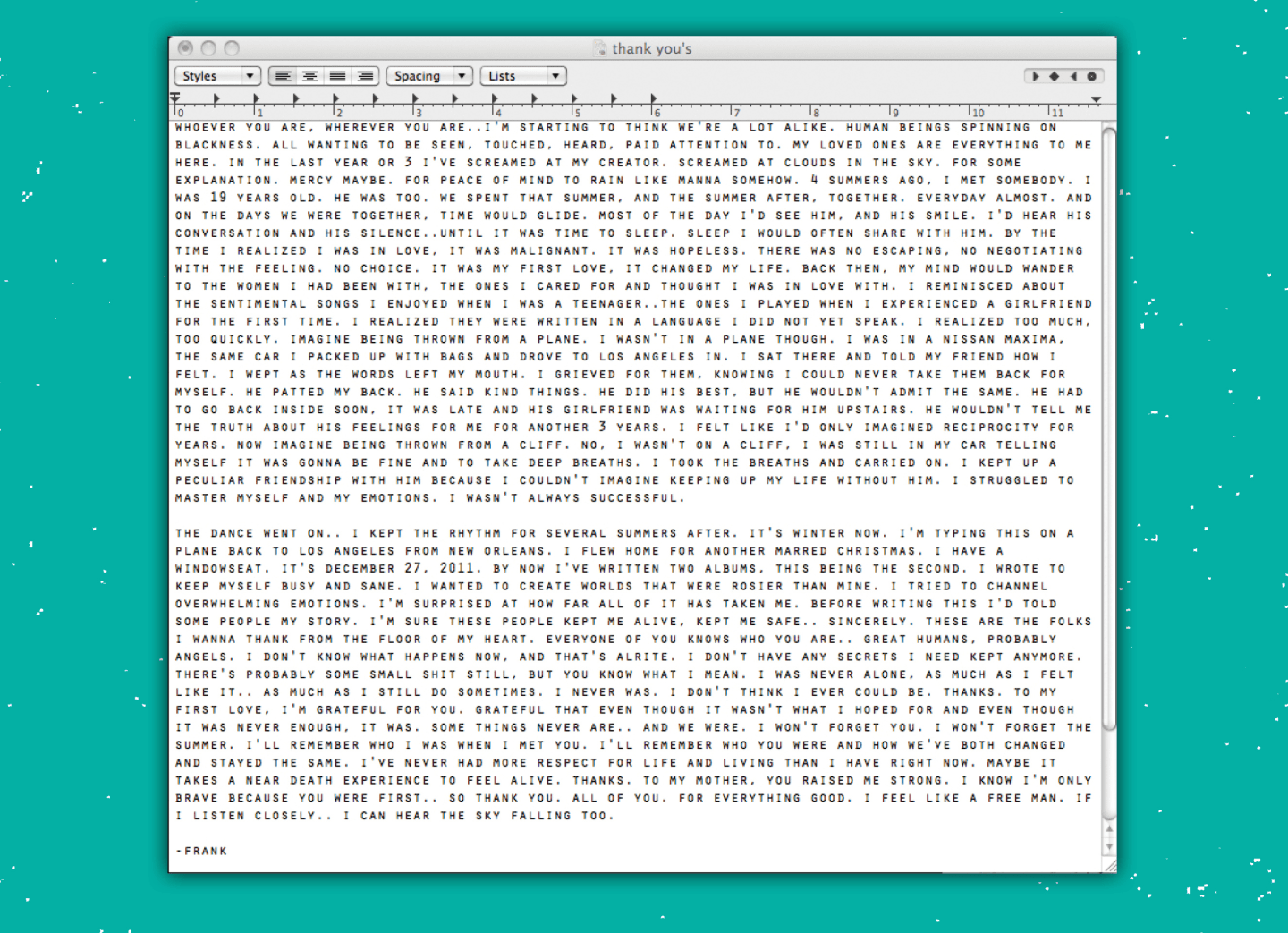 Why Frank Ocean S Letter Still Matters The Fader