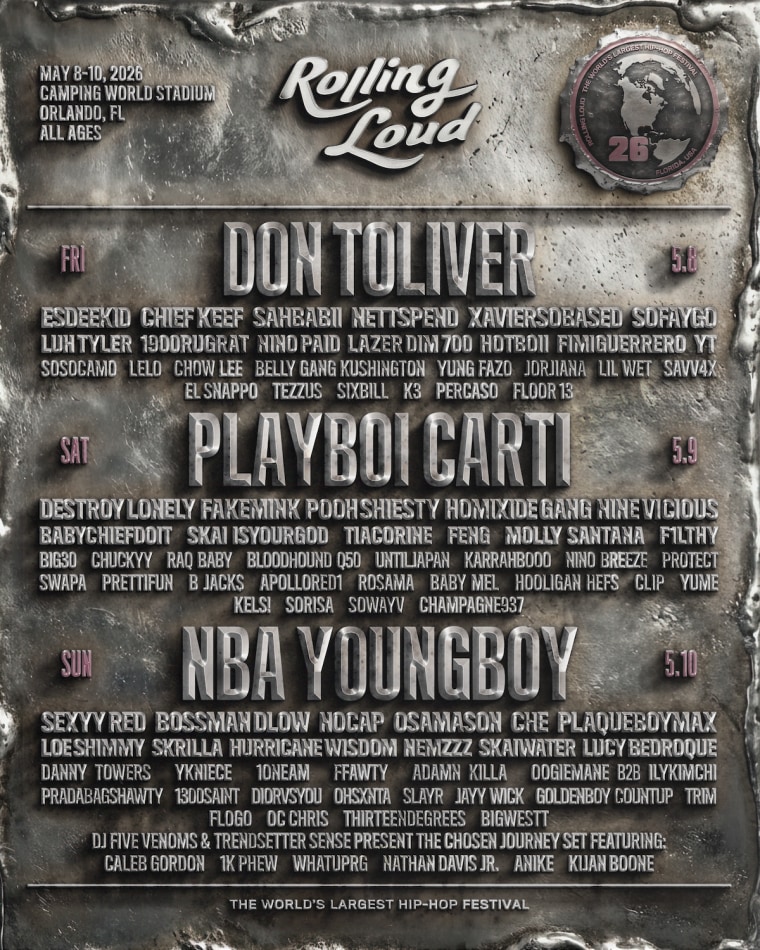 Rolling Loud 2026 lineup: NBA YoungBoy, Skrilla, OsamaSon and more