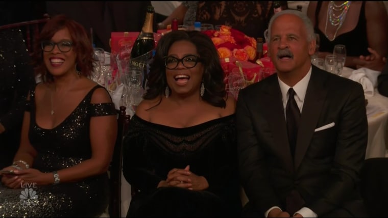 Whoever seated Oprah directly in front of the stage at the Golden Globes is a genius