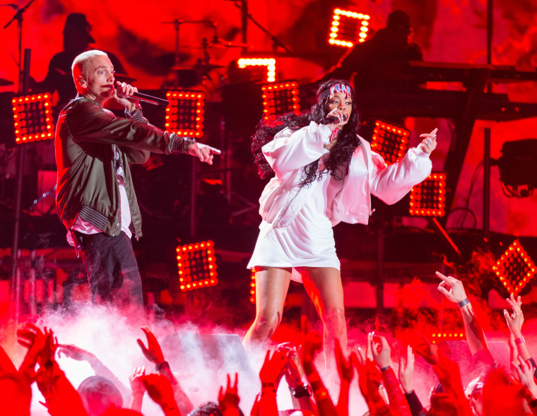 Eminem rapped his support of Chris Brown’s assault of Rihanna
