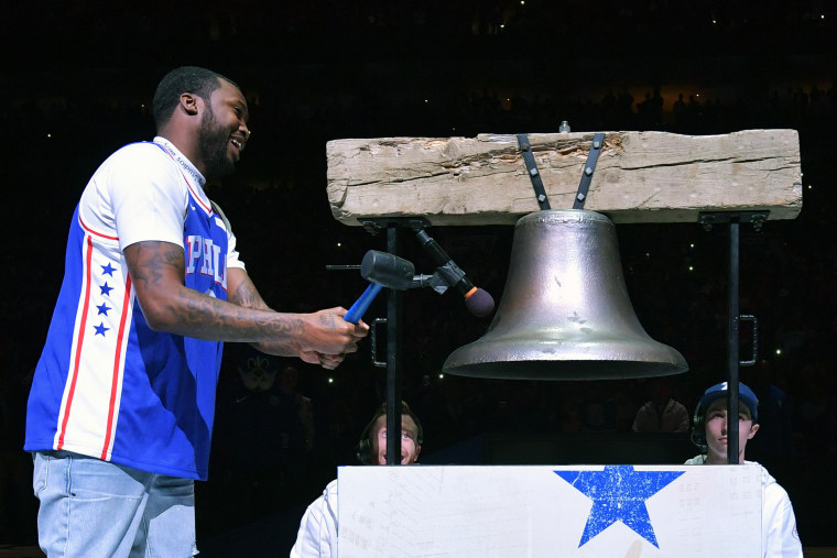 Meek Mill is a free man, rings ceremonial bell at Sixers game