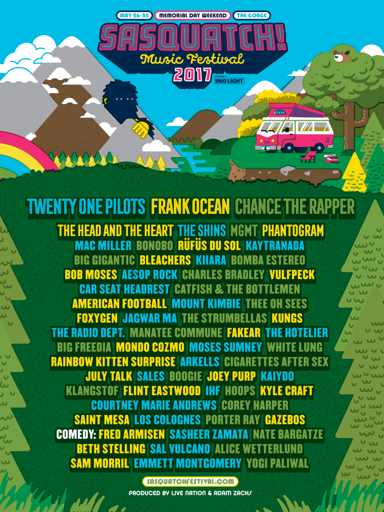 Sasquatch 2017 Announces Lineup, With Chance The Rapper And Frank Ocean Headlining
