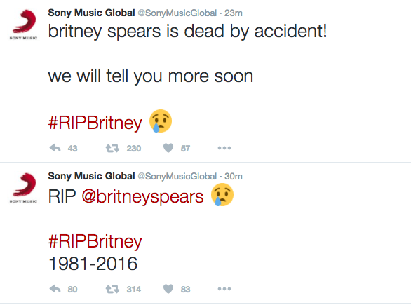 Sony Music And Bob Dylan Accounts Hacked, Falsely Tweet News Of Britney Spears’s Death