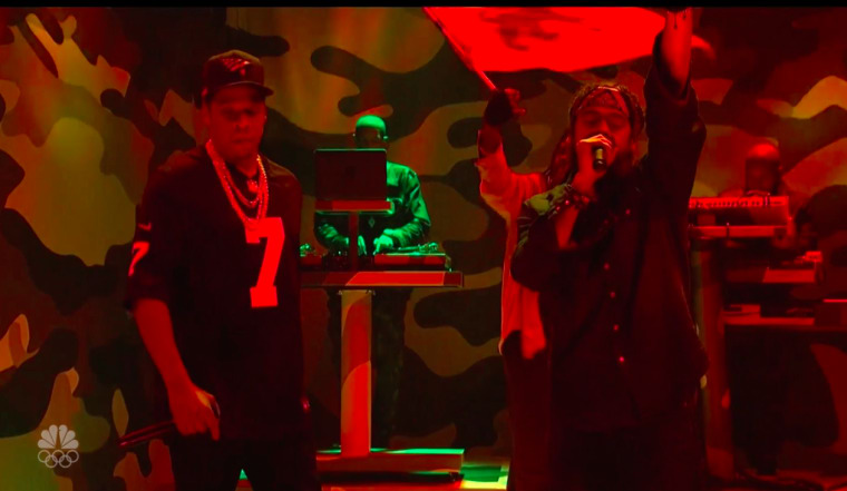 JAY-Z performs in a Colin Kaepernick jersey on Saturday Night Live