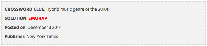 “Emorap” was an answer on the <i>New York Times</i> crossword