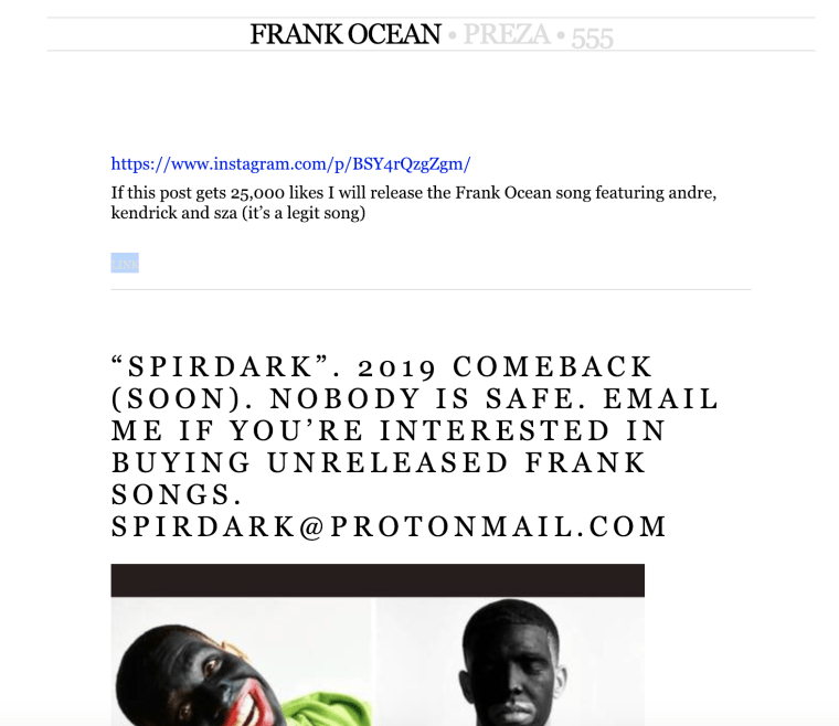 Frank Ocean’s Tumblr apparently hacked, unreleased music offered for sale