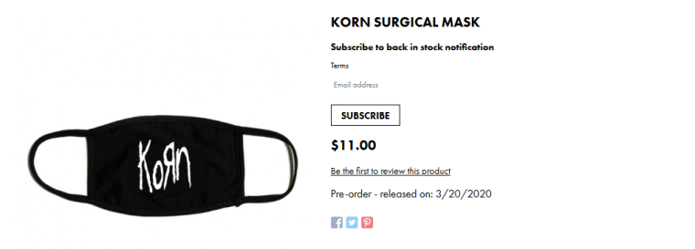As coronavirus spreads, Korn-branded face masks sell out