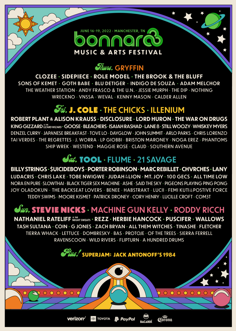 Bonnaroo 2022 lineup announced with headliners J. Cole, Tool, and Stevie Nicks