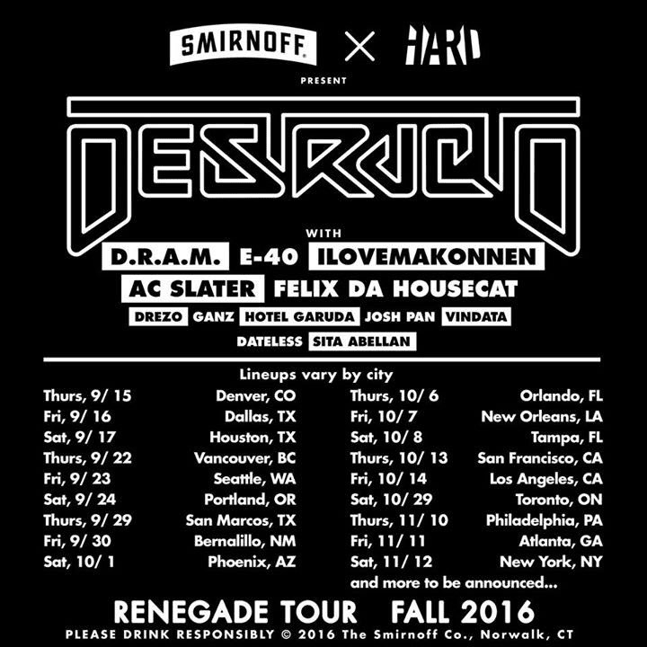 Destructo Presents Renegade Tour With D.R.A.M., ILoveMakonnen, And More