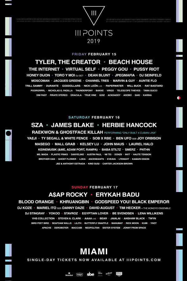 III Points announces its 2019 lineup featuring SZA, Tyler, The Creator, A$AP Rocky