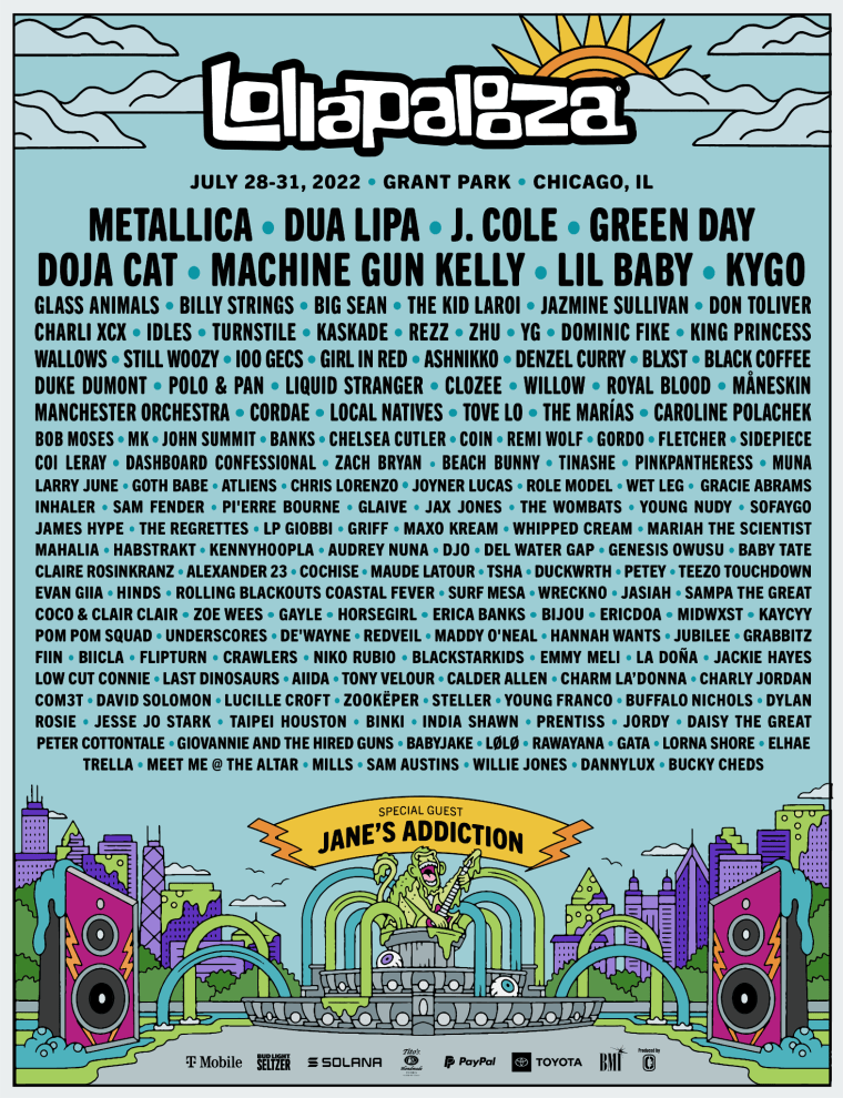 Metallica, Dua Lipa, J. Cole and Green Day to headline Lollapalooza 2022