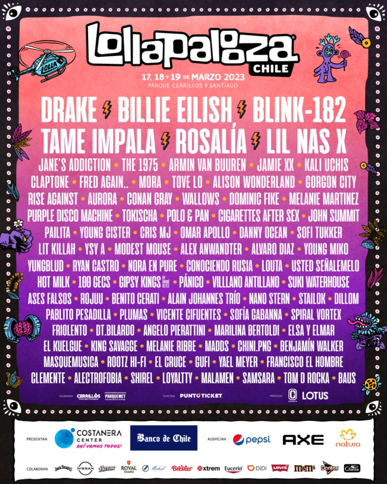 Drake, Billie Eilish, and Blink182 to headline Lollapalooza Chile