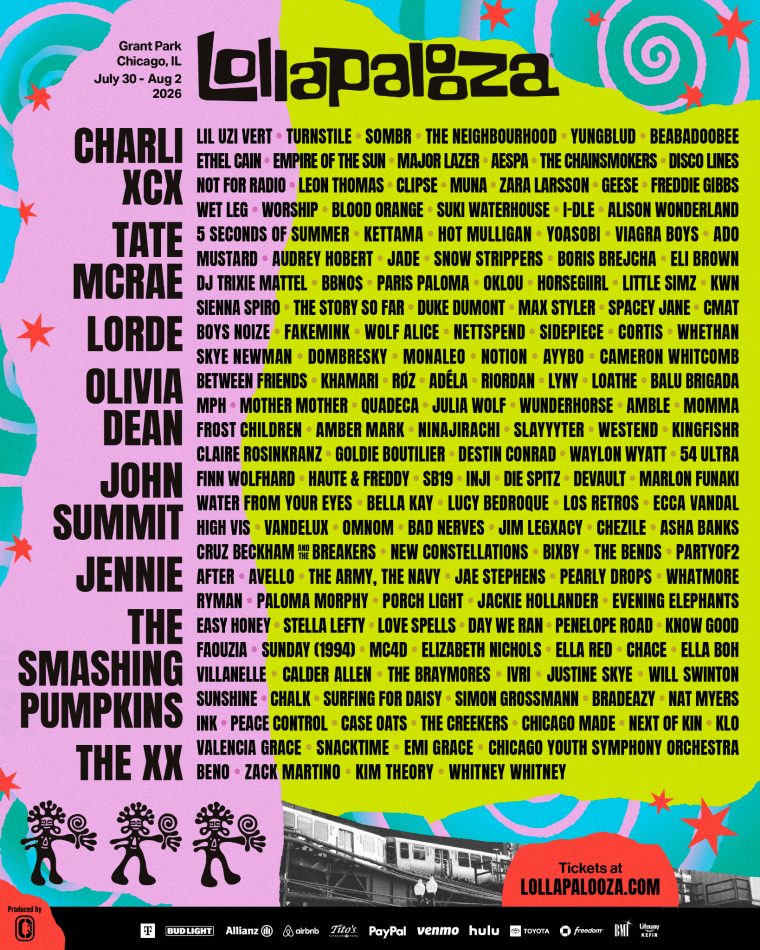 Lollapalooza 2026 lineup: Charli xcx, Zara Larsson, Clipse, Geese, and more