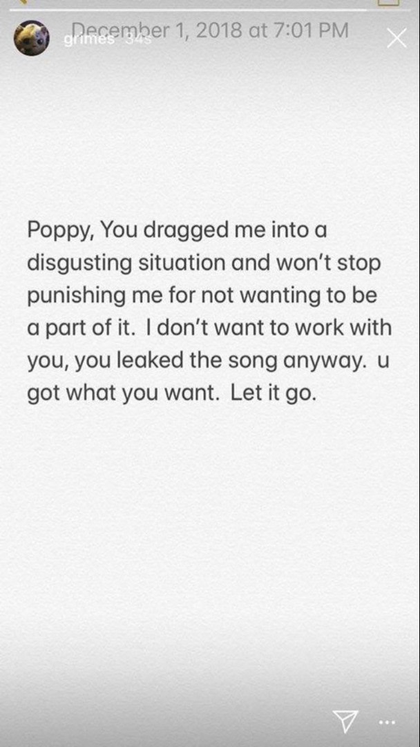 Grimes responds to Poppy “bully” claims