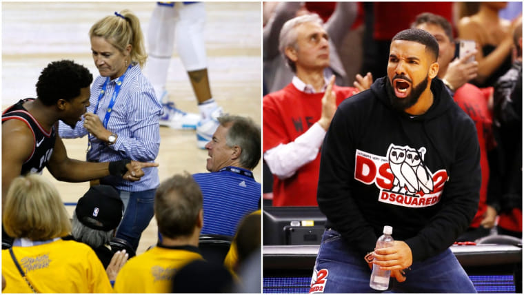 A Warriors co-owner shoved Kyle Lowry. Drake should wear a sweater with his face to the next game.