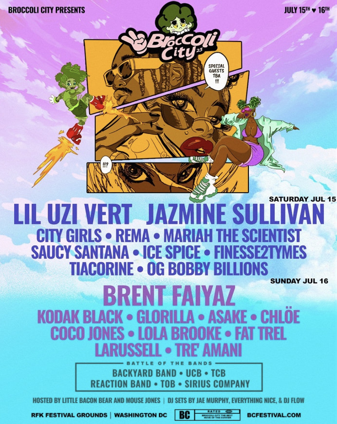 Lil Uzi Vert, Jazmine Sullivan, and Brent Faiyaz to headline Broccoli City 2023