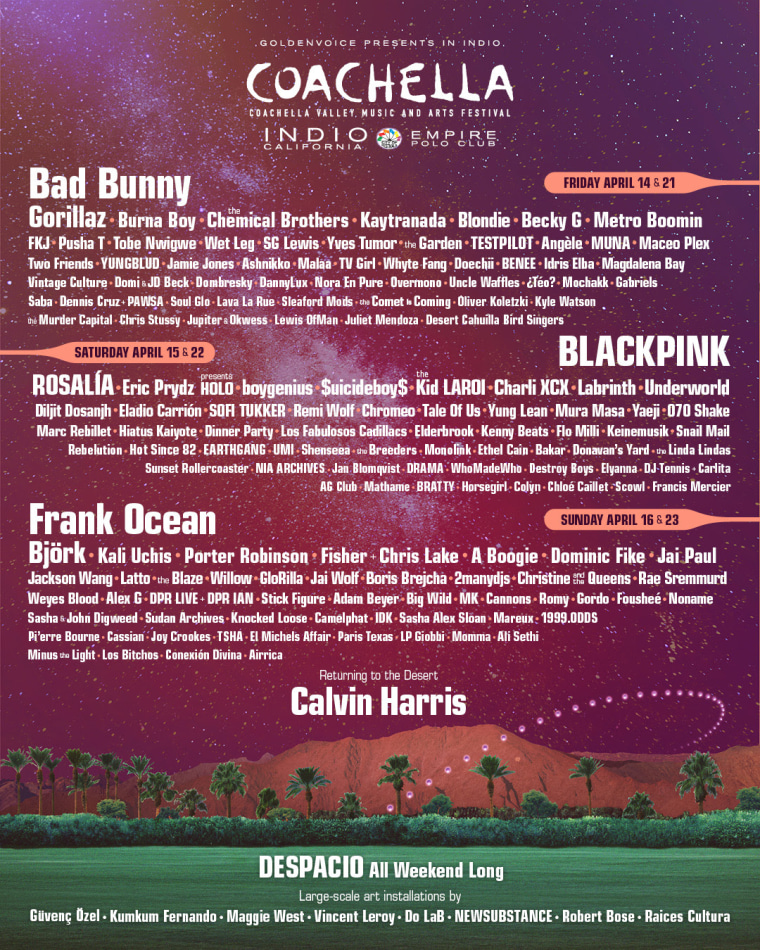 Bad Bunny, BLACKPINK和Frank Ocean是Coachella 2023年的头条人物